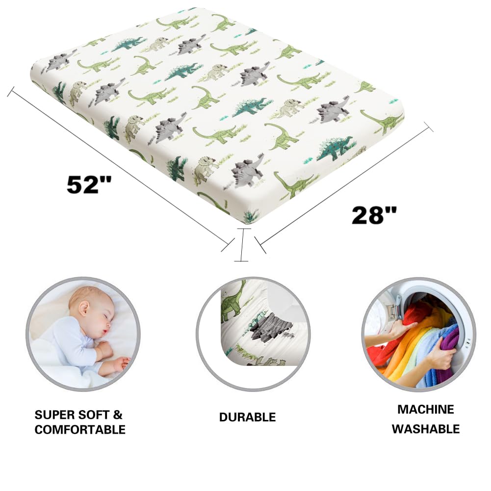 Set di 4 lenzuola per culla per bambino, morbide, con angoli, per cantiere, camion o dinosauro, traspiranti, per neonati (dinosauro, lenzuola per culla)
