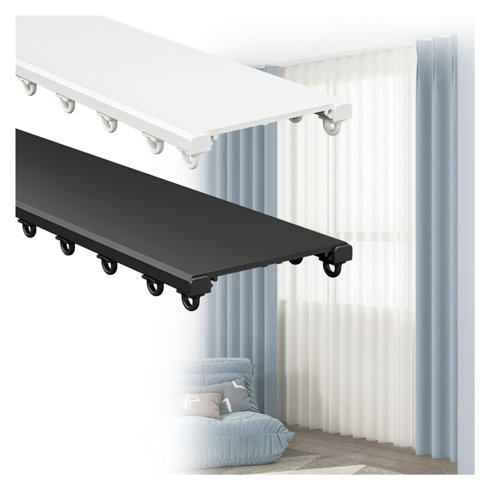 WQPMNYG Double Curtain Track System 0.8m Ceiling Rail Aluminum Curtain Rod for Room Dividers White - Perfect for Home Décor Space Separation & Privacy Solutions