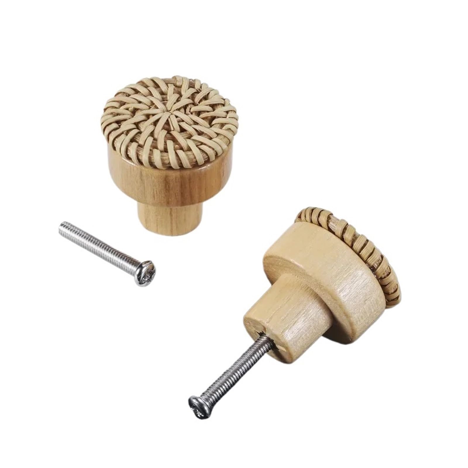 KLdcfhDR 2pcs Handmade Rattan Wood Cabinet Drawer Knobs with Screws(30mm Coffee)
