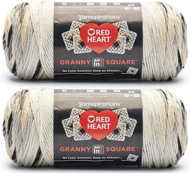 Generic Red Heart All in One Granny Square Soft White - Shadow Yarn - 2 Pack of 250g/8.8oz - 100% Acrylic - #4 Worsted (Medium) - 381m/417Yards - for Knitting, Crochet and Amigurumi