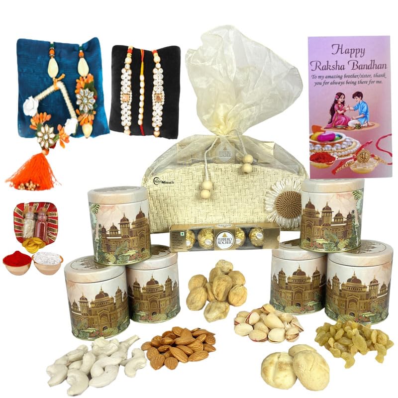 Image of NUTRI MIRACLE Rakhi Nutty Celebration Box with Chocolate and Dry Fruits | Guest Return Gift Hamper with Roasted Nuts and Chocolates