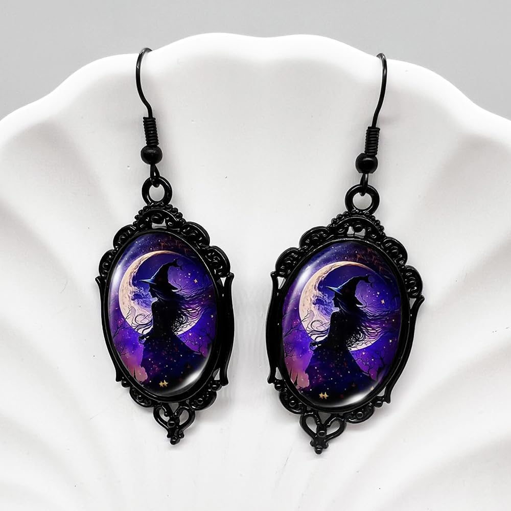 Vintage Gothic Witch Glass Cameo Earrings Goth Mystery Witchs Dangle Earring Punk Style Victorian Earring Halloween Jewelry for Women - Image 5
