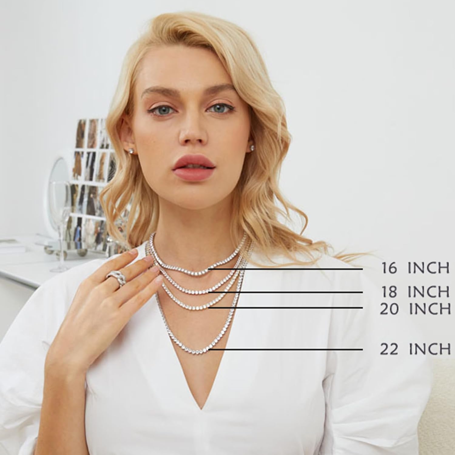 Gemsme 18K White/Yellow Gold Plated 3.0mm Round Cubic Zirconia Classic Tennis Necklace For Women 16-24 Inches - Image 4