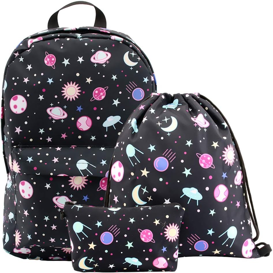 Backpack for Girls,Deanfun 3pc/set Water Resistant College Teenage Print Space School Backpacks (Universal Space) 80039