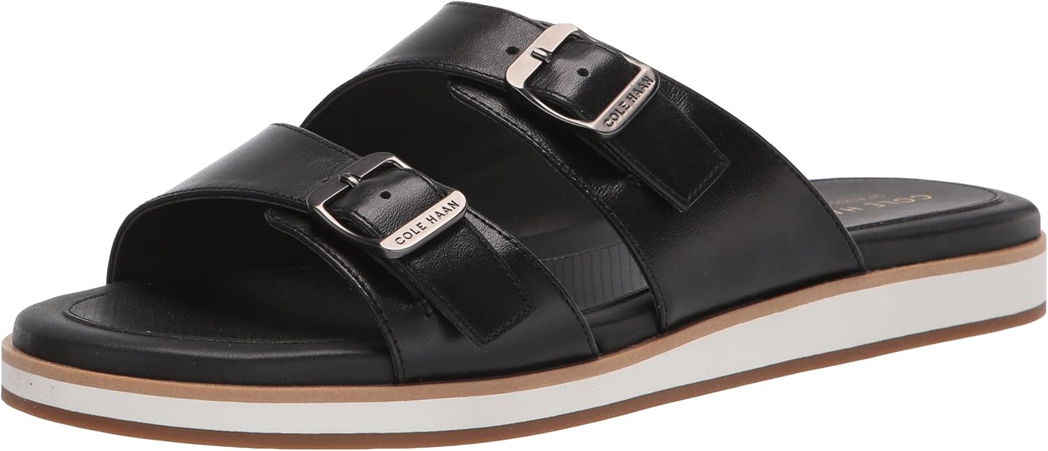 Cole Haan Women's Megan Buckle Slide Sandal, Black Leather, 11