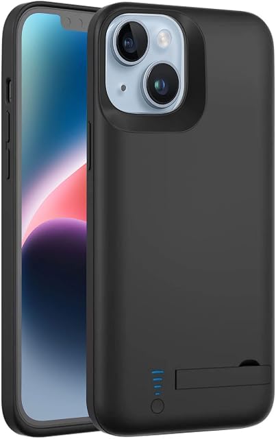 Battery Case for iPhone 14, 5000mAh External Backup Battery Charger Case for iPhone 14 5G 6.1" Extended Portable Rechargeable Power Bank Charging Case Support Kickstand,Black