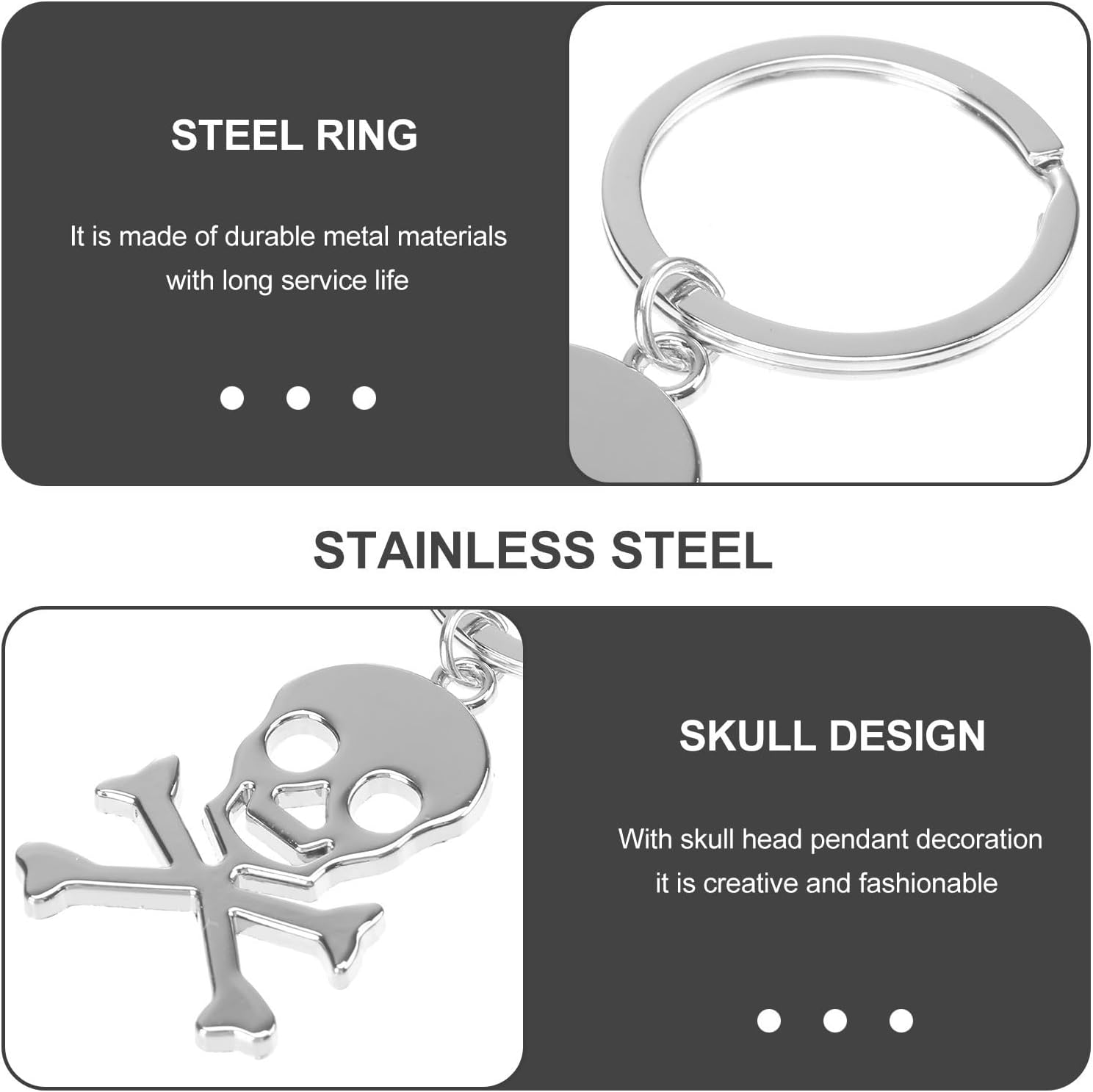 Halloween Skull Keychain Metal Silver Car Keyring Bag Pendant image 3