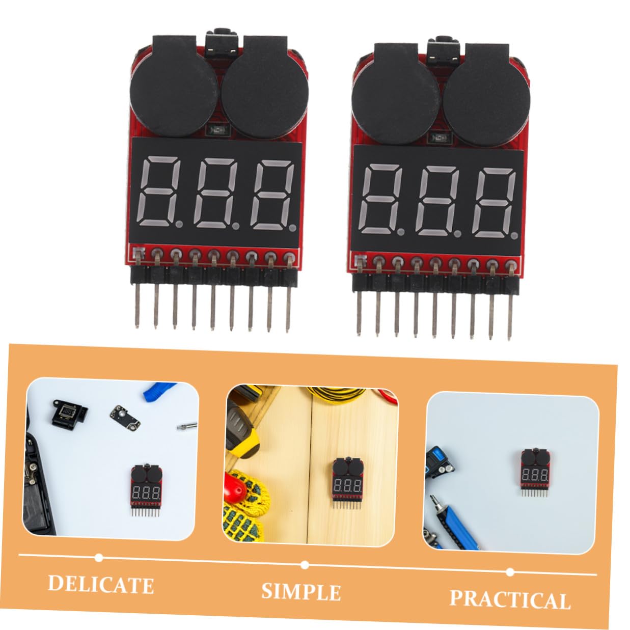 Alipis 2pcs Lithium Battery Tester Voltage Monitor with Sound Low Voltage Alarm Battery Capacity Indicator for Automotive and Household Electrical Circuit Testing