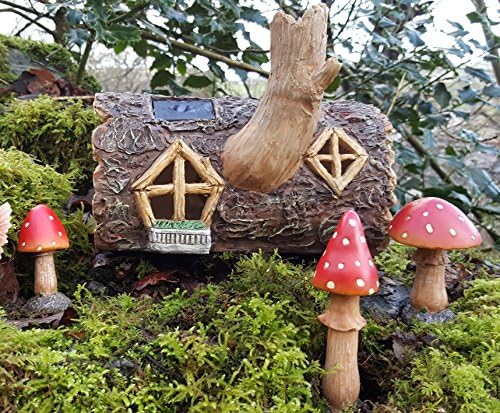 Fairy House Solar Powered With 3 Mushrooms secret Garden Ornament Pixie ...