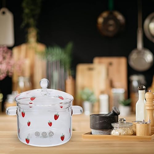 Miniatura 8 de Yardwe Cacerola de vidrio transparente con asas de tapa olla a fuego lento utensilios de cocina de vidrio para pasta de leche sopa de fideos de