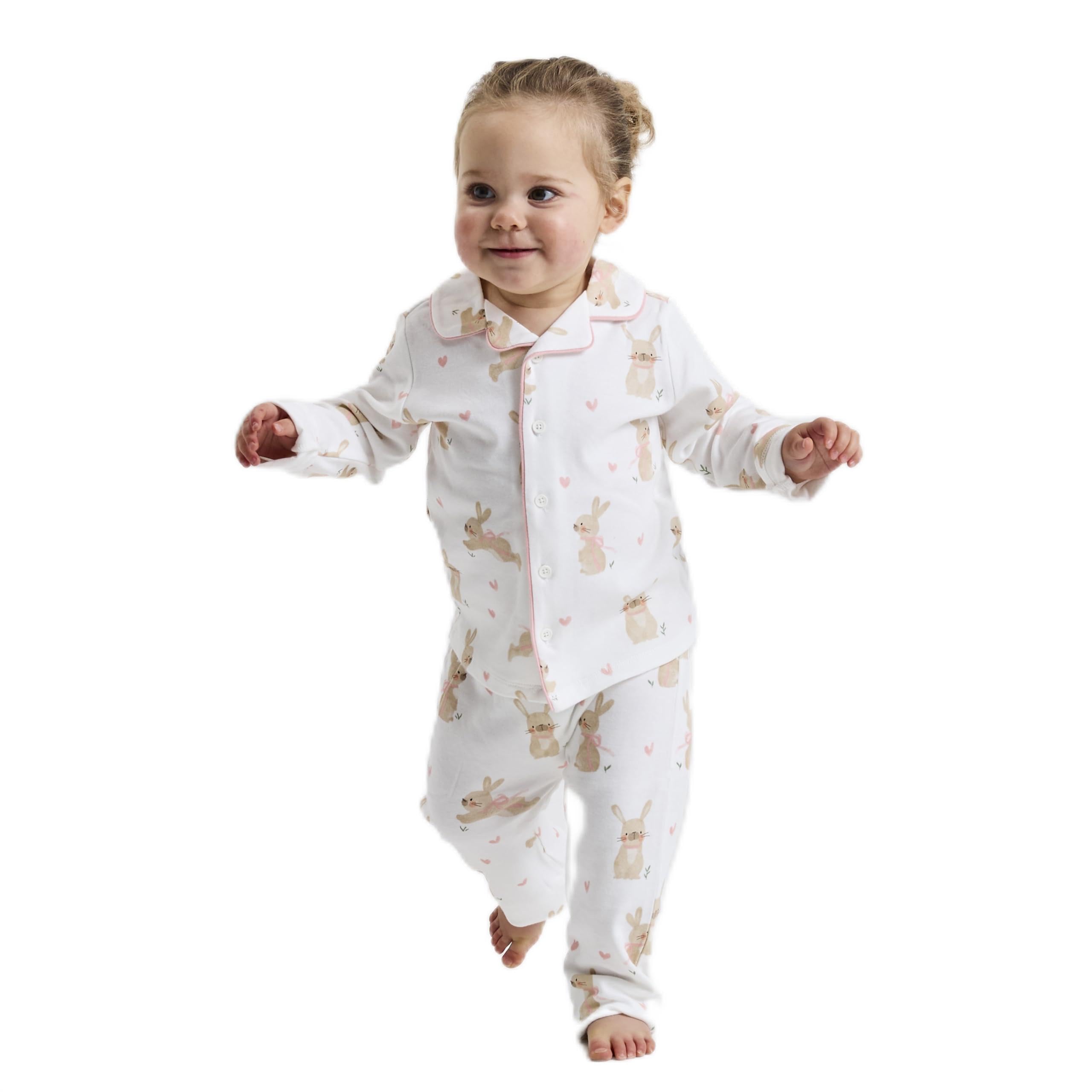 Baby Girls Traditional Bunny Rabbit Pyjamas Button Collar (Bunny Pjs, 12-18 Months) Multicolour