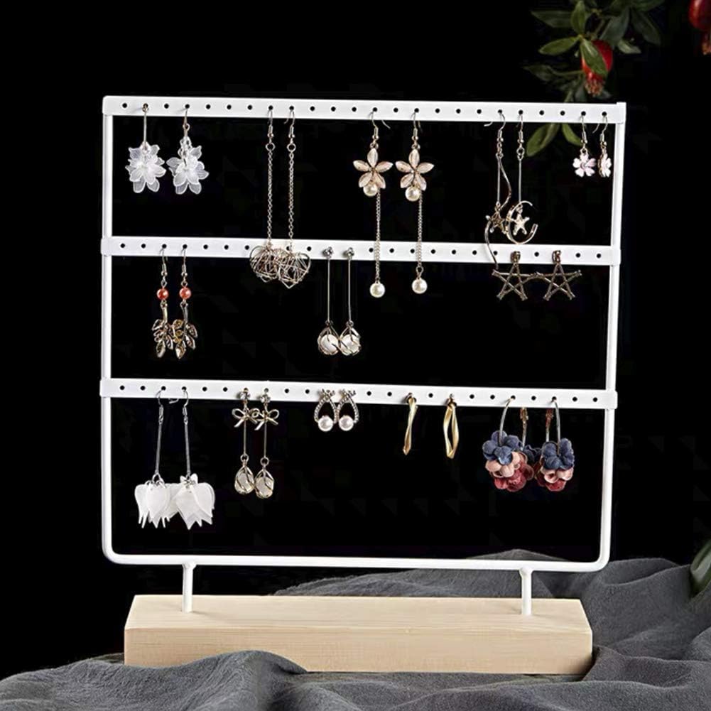 lemonadeus Earring Holder for Hanging Earrings Earring Stand Tree Display Stand Ear Stud Holder Jewelry Tower with Wooden Tray Dish (White（66 Holes 3 Layers）) : Clothing, Shoes & Jewelry