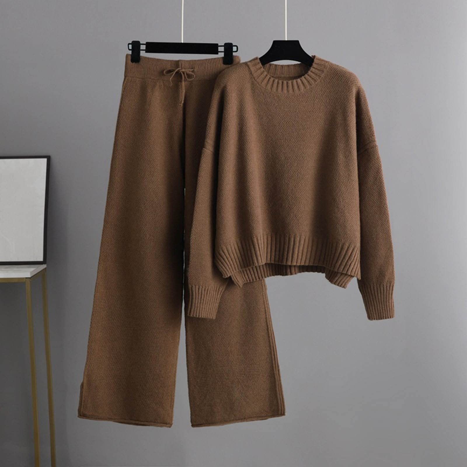 Set di pantaloni da donna, 2 pezzi, casual, con maniche a 3/4, scollo rotondo, pantaloni dritti, estivi, in mussola, per ufficio, elegante, da donna, set A105