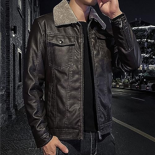JEsilunmaMY Men's Fur Collar Casual Leather Jacket Flap Pocket Fleece Bomber Sherpa Coat Spring Fall Cropped Motorcycle Coat2