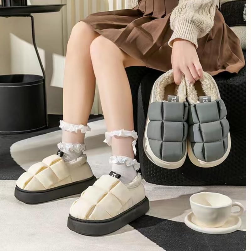 Scarpe in Cotone Antiscivolo da Uomo Ciabatte in Cotone Impermeabile A Plaid Ispessito