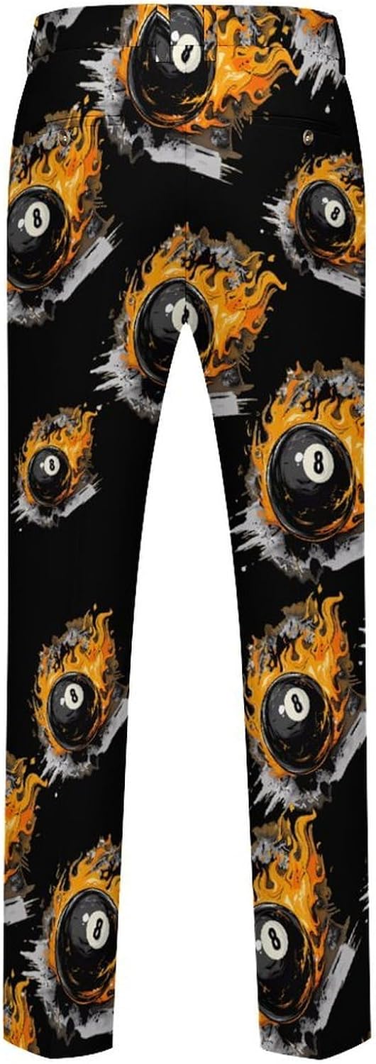 Graffiti 8 Ball Billiards with Flames Men's Classic Fit Suit Pants Straight Leg Design Printed Trousers