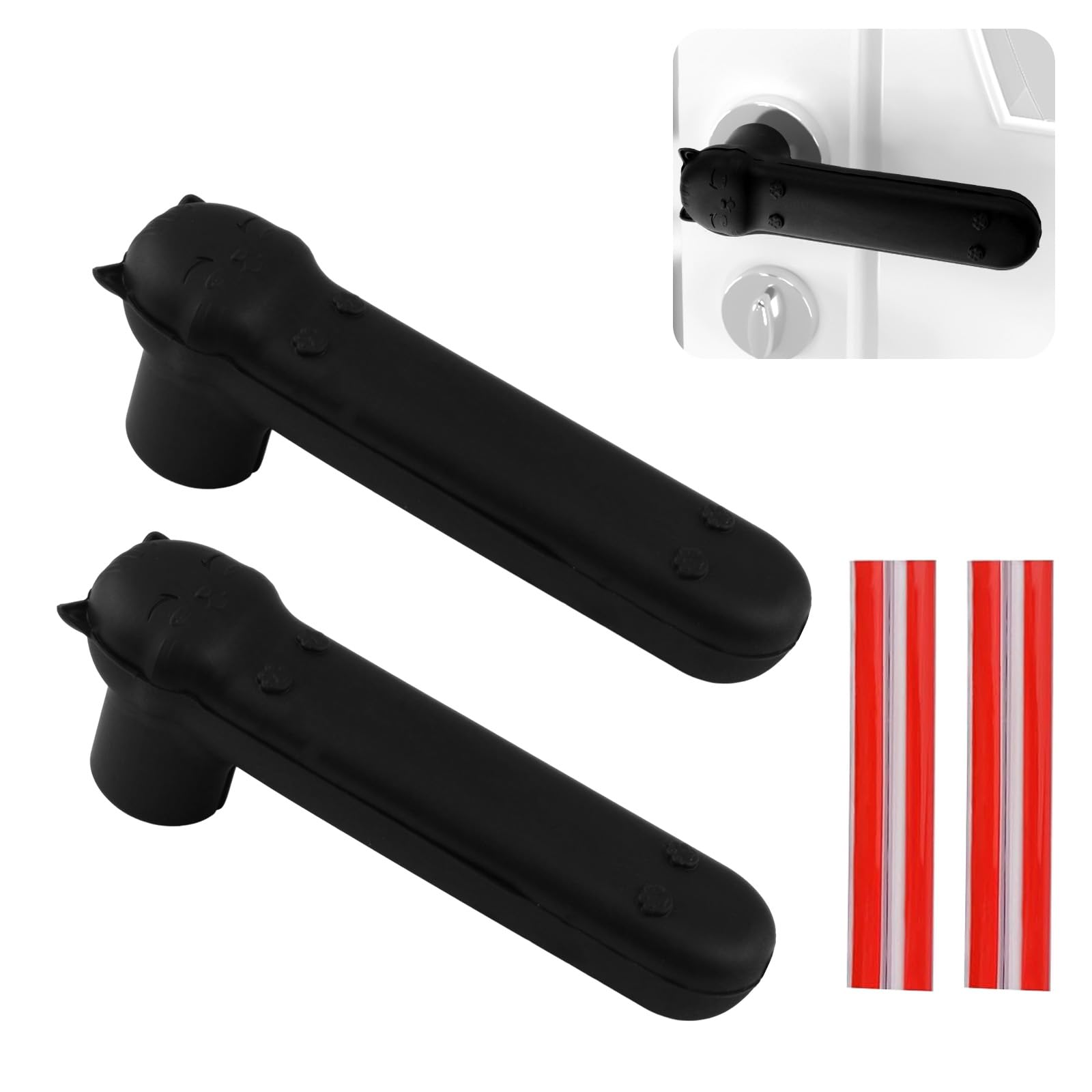 UFURMATE Door Handle Covers 2Pcs Cute Animal Silicone Doorknob Glove Protectors with Anti-Collision Adhesive Strip for Flat Square Door Levers (Black Cat) — image 1