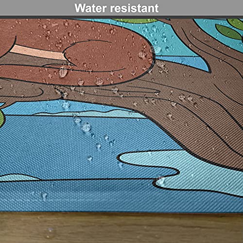 Lunarable Otter Place Mats Set Of 4, Vibrant Colored Cartoon Image Of Otter Sitting On A Tree Branch In Overflowing River, Washable Fabric Placemats For Dining Room Kitchen Table Decor, Multicolor #TOP5