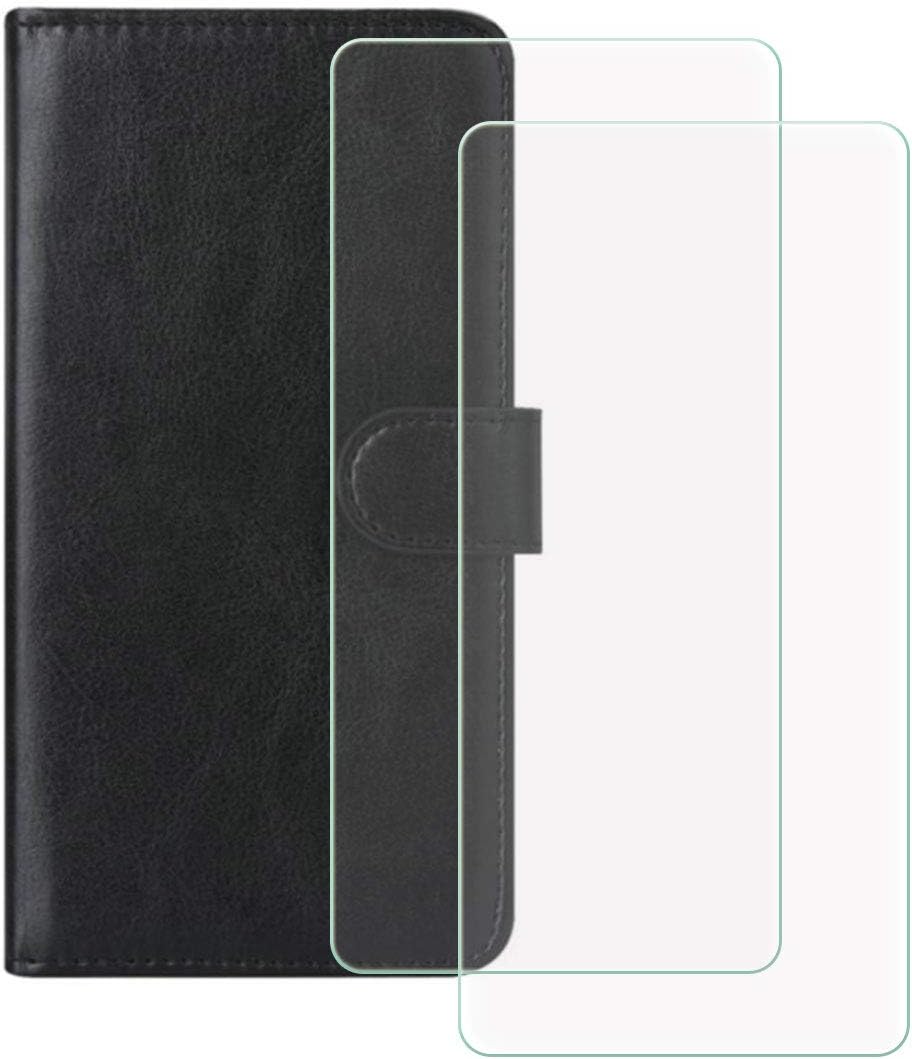 Wallet Case for Oukitel K3 Pro (5.5") + [2 Pack] Tempered Film Glass Screen Protector,YZKJ Flip PU Leather Case with Credit Card Slots and Stand Protective Cover - Black