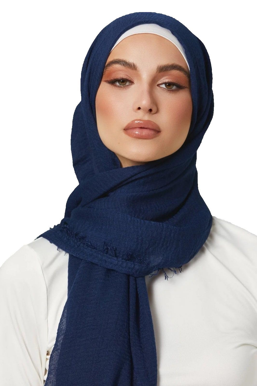 Scarf Ladies Maxi Long Crinkle Frayed Edges Crimp Mix Cotton Scarf Hijab Shawl Wrap Ladies Cotton Blend Crinkle Distressed Effect Scarf with Fringed Edges