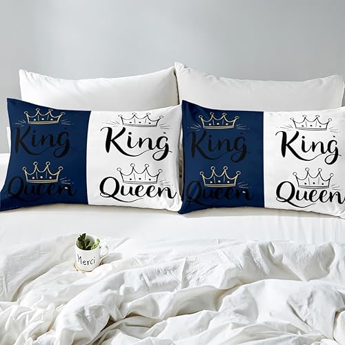 Miniatura 4 de Juego de funda de edredón para parejas, funda de edredón de retazos con corona, juego de ropa de cama Queen y King para niños y niñas, Mr Right Mrs.