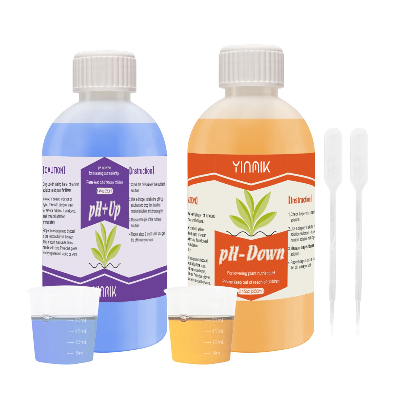 pH Regulator für Hydrokultur, pH Up and pH Down Liquid, pH Regulatorflüssigkeit zur Senkung oder Erhöhung des pH Werts, 250 ml Premium-Puffer, geeignet für alle Hydrokultursysteme (Erde und Wasser)
