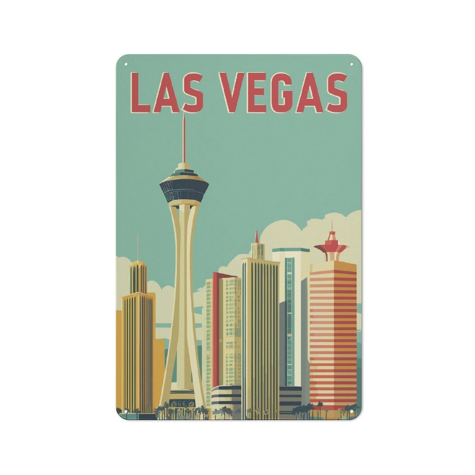 Junmoney Style-6 Las Vegas Cityscape Retro Cafe Metal Sign 30X20cm, Vintage Restaurant Wall Art For Tea Room, Shop Wall Or Breakfast Area