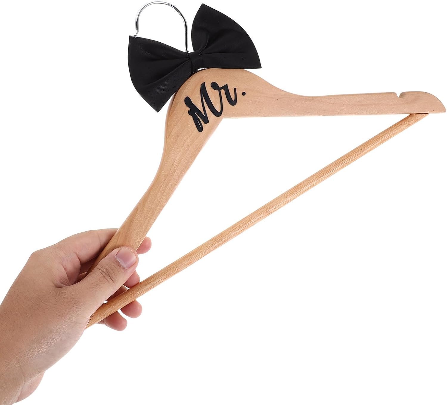 Generic 2PCS Bride Hanger: Bride and Groom - Wooden Wedding Dress Hanger Set with Bow Tie for Tuxedo Suit Wedding Bridal Party Shower