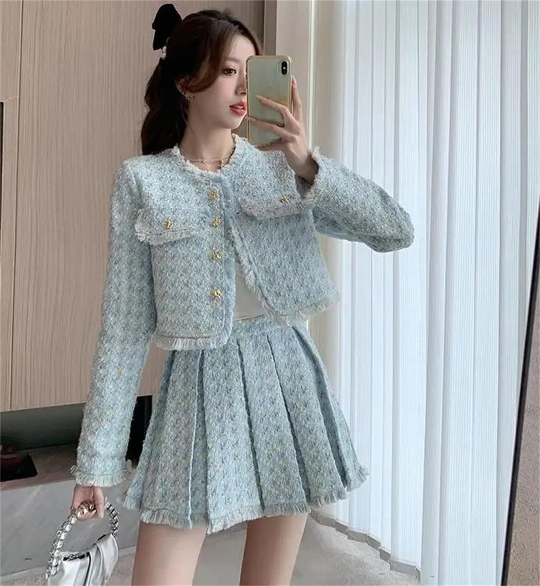 Women's 2 Piece Set Elegant Short Jacket with High Waist Pleated Skirt Casual Fashion Outfit Suits