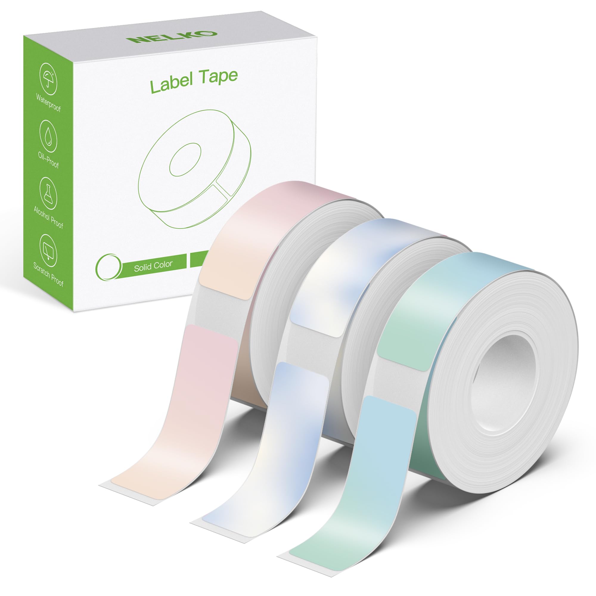 NELKO P21 Genuine Adhesive Green/Blue/Pink Paper 14x40mm (0.55inx1.57in) 180 Labels/Roll, 3 Roll, for Home Office School Organization, Gift for Decoration, Compatible with P21 Label Maker