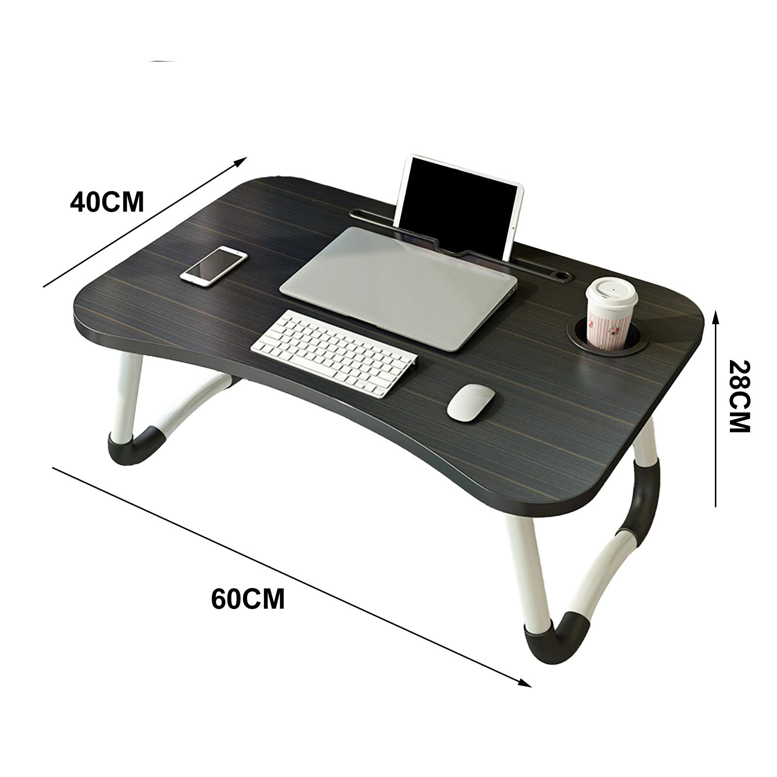 Fdit Składany stół do Laptopa do łóżka z Miejscem na Kubek, 23,6x15,7 Cala (Czarny złoty pasek)
