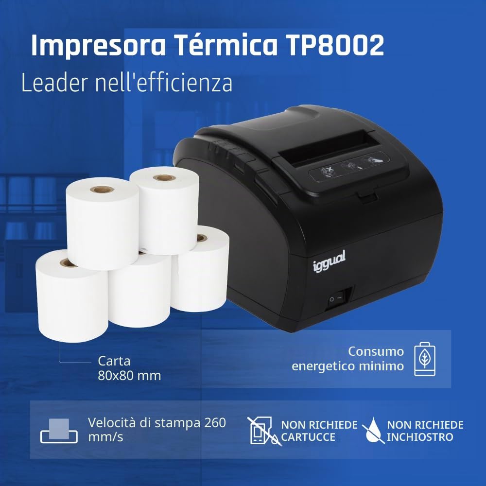 iggual S0228519 Stampante Termica Tp8002, 203 Dpi, Nero
