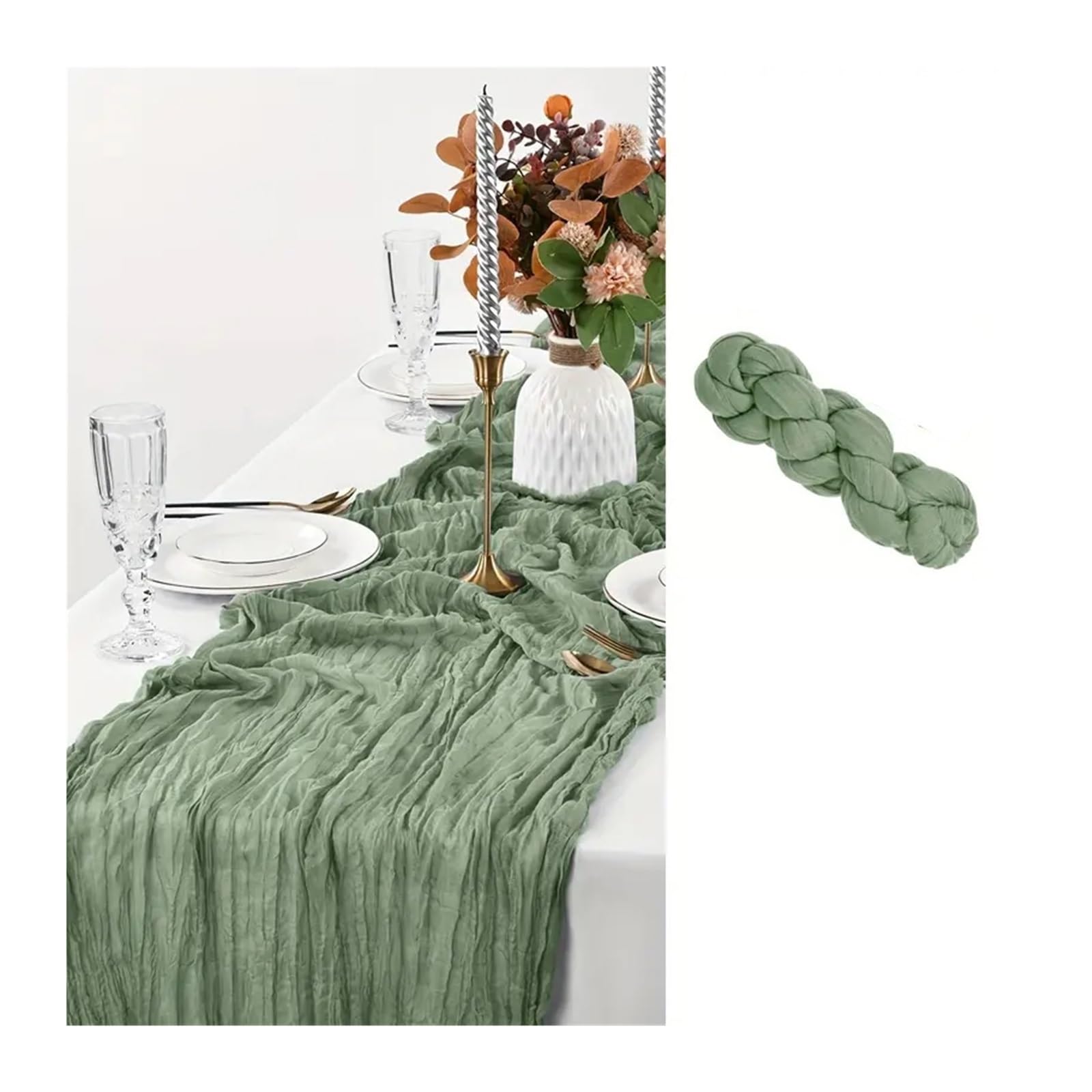 Cheesecloth Table Runner Cheesecloth Table Runner Wedding Vintage Gauze Sheer Decor Dining Party Banquets Arch Overlay Draping Cake(Sage green,6PCS 50x50cm napkin)
