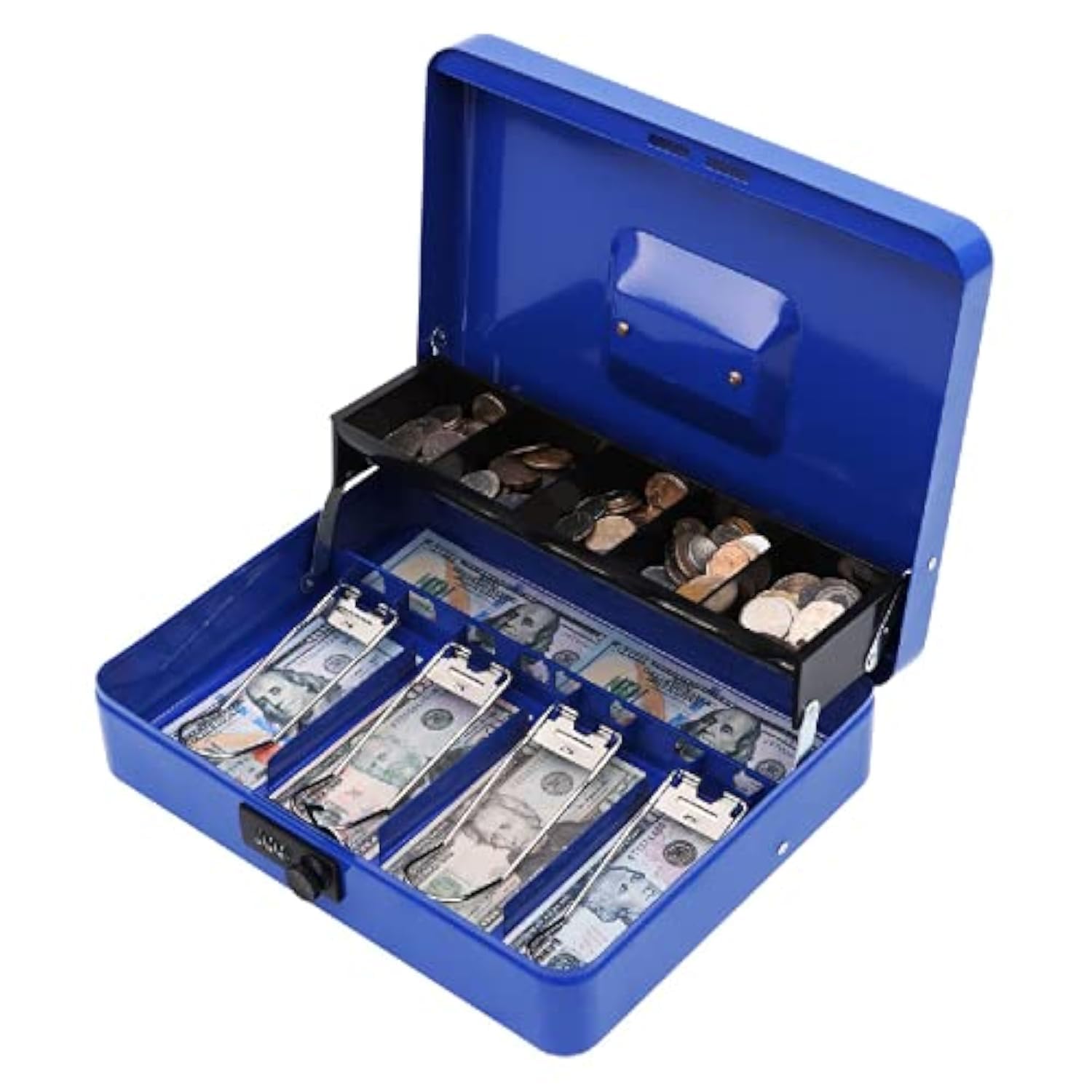 Xydled Cassa portamonete in metallo con vassoio e serratura a combinazione, blu