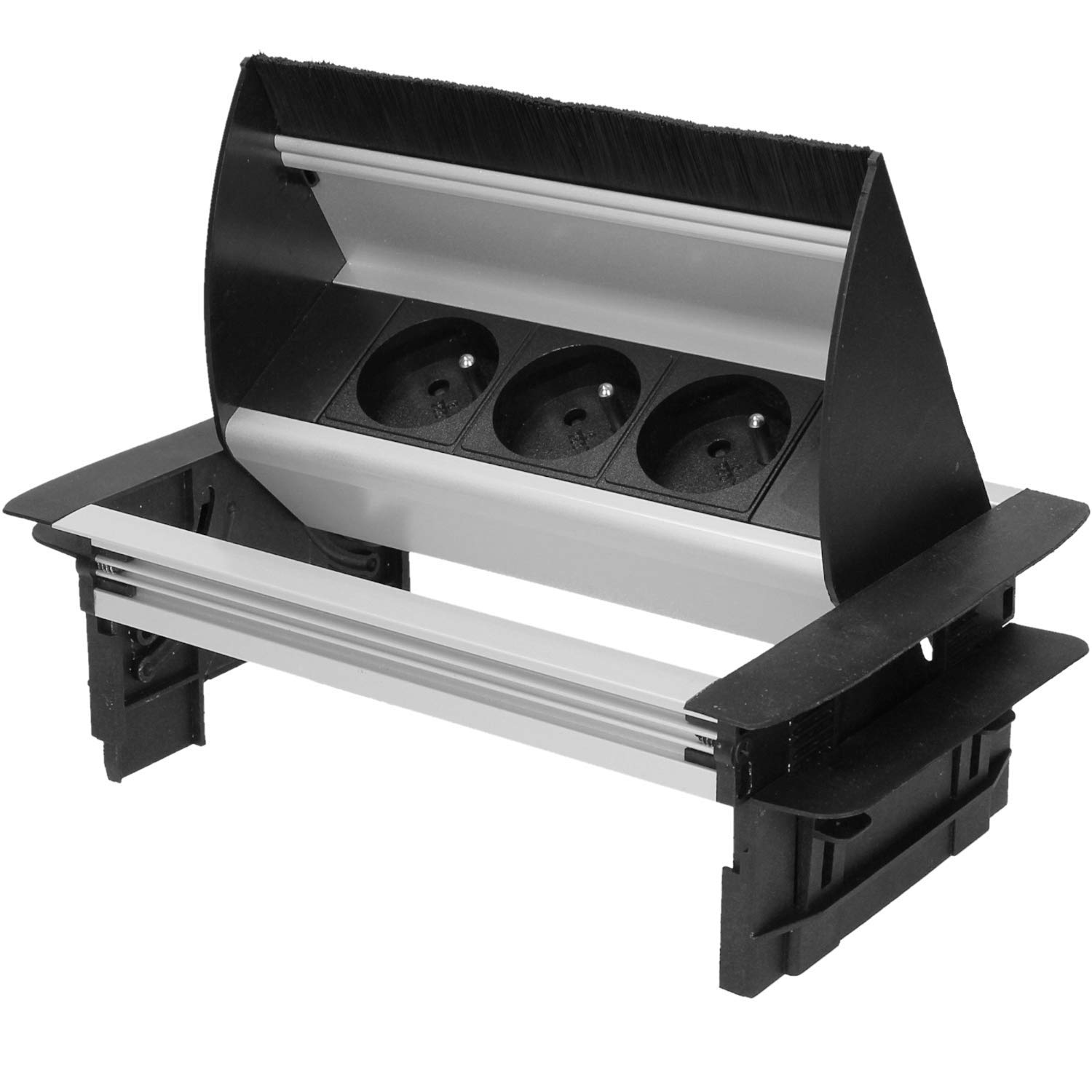 Orno Bloc Prise Encastrable Plan de Travail, 3 Prises 3680W, Longueur de Câble: 1,8m (sans USB) Argent/Noir