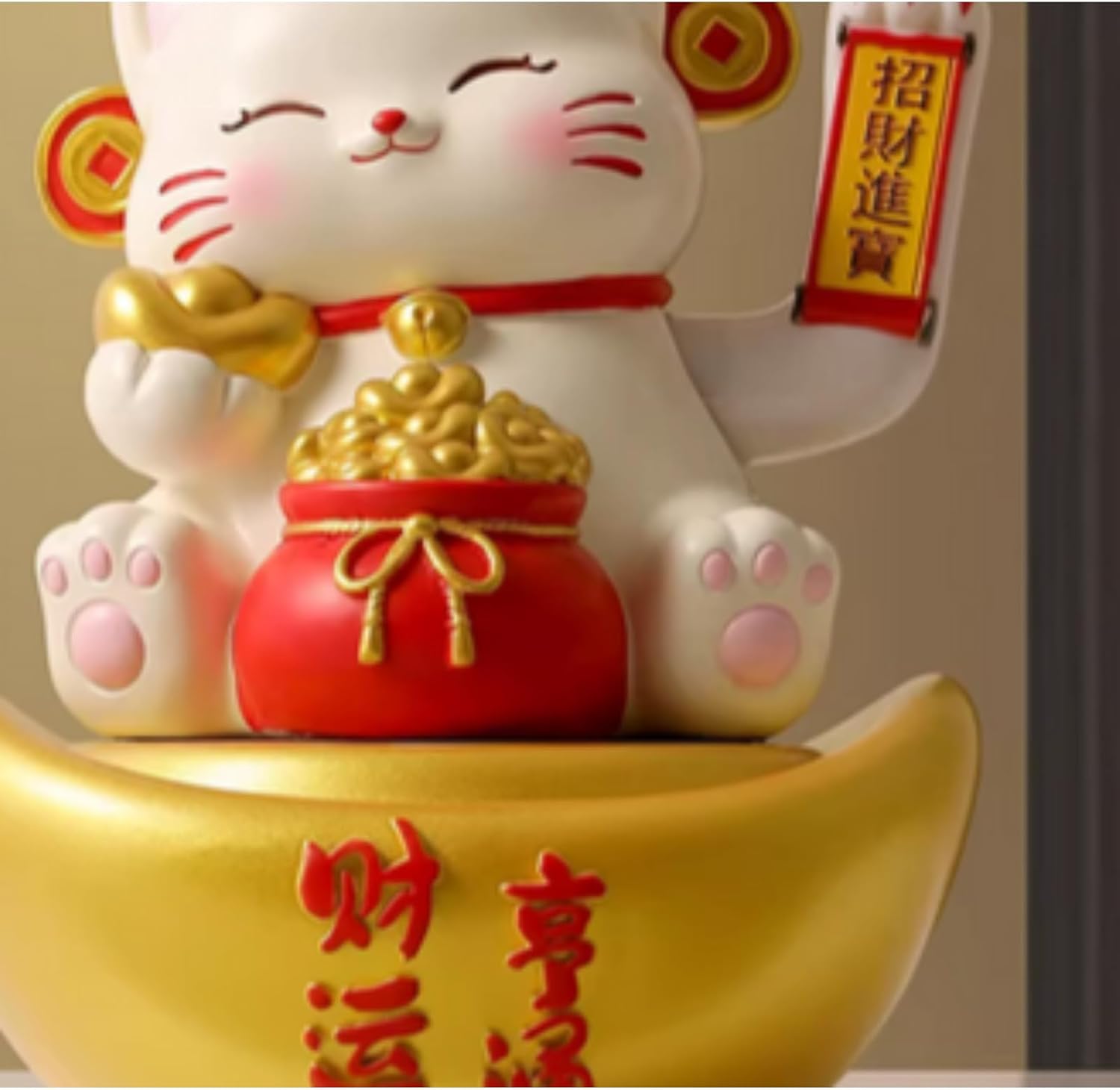 Resin Chinese Handheld Yuanbao Mammon Fortune Cat with Gift Box, 27cm 10.6in, Lucky Cat Home Decoration Statue image 3