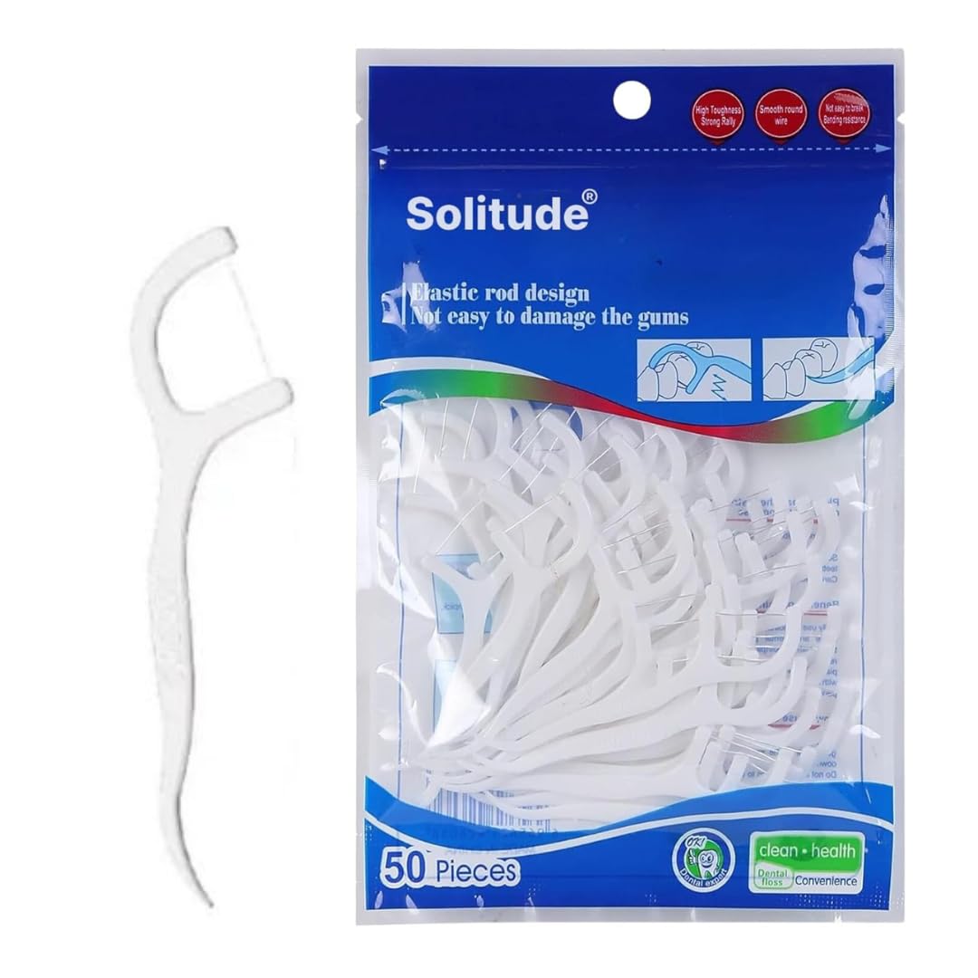 Solitude 50 Pieces 3 in 1 Tooth Cleaning Dental Floss Fresh Toothpick Cleaners, Disposable Teeth Flossing Thread Toothpicks with tongue cleaner Stick for Fresh, Healthy and Breath Gums