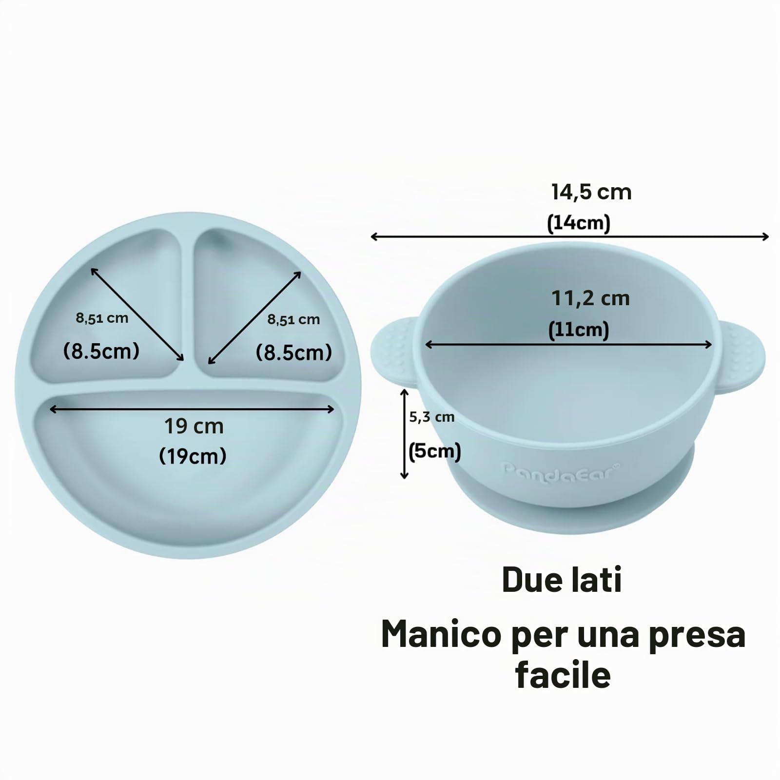 PandaEar Set per l'alimentazione del bambino in silicone, utensili a LED, piatto con ventosa divisa, ciotola, bavaglini, tazza autonoma