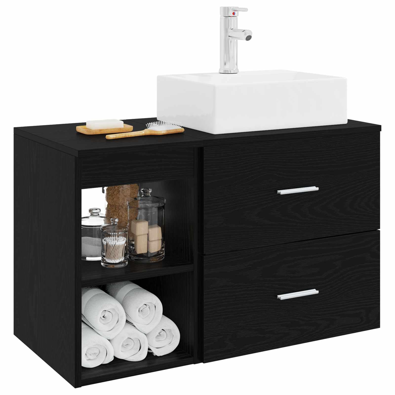Juego de muebles de baño (2 unidades, madera de roble negro)