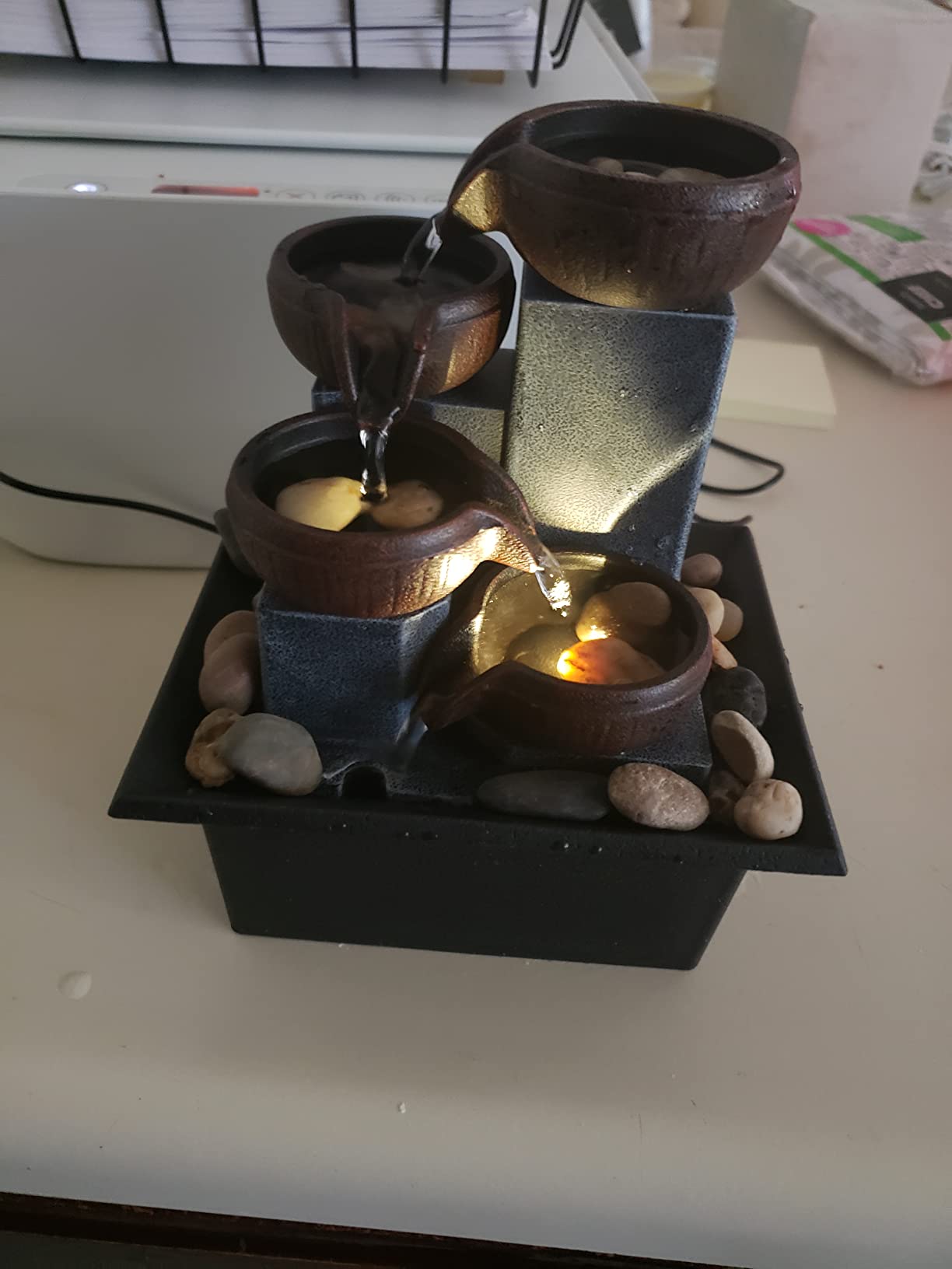 6/mo Finance Water Fountain Indoor, Durmmur 4Tier Tabletop Small Water Fountain with Warm