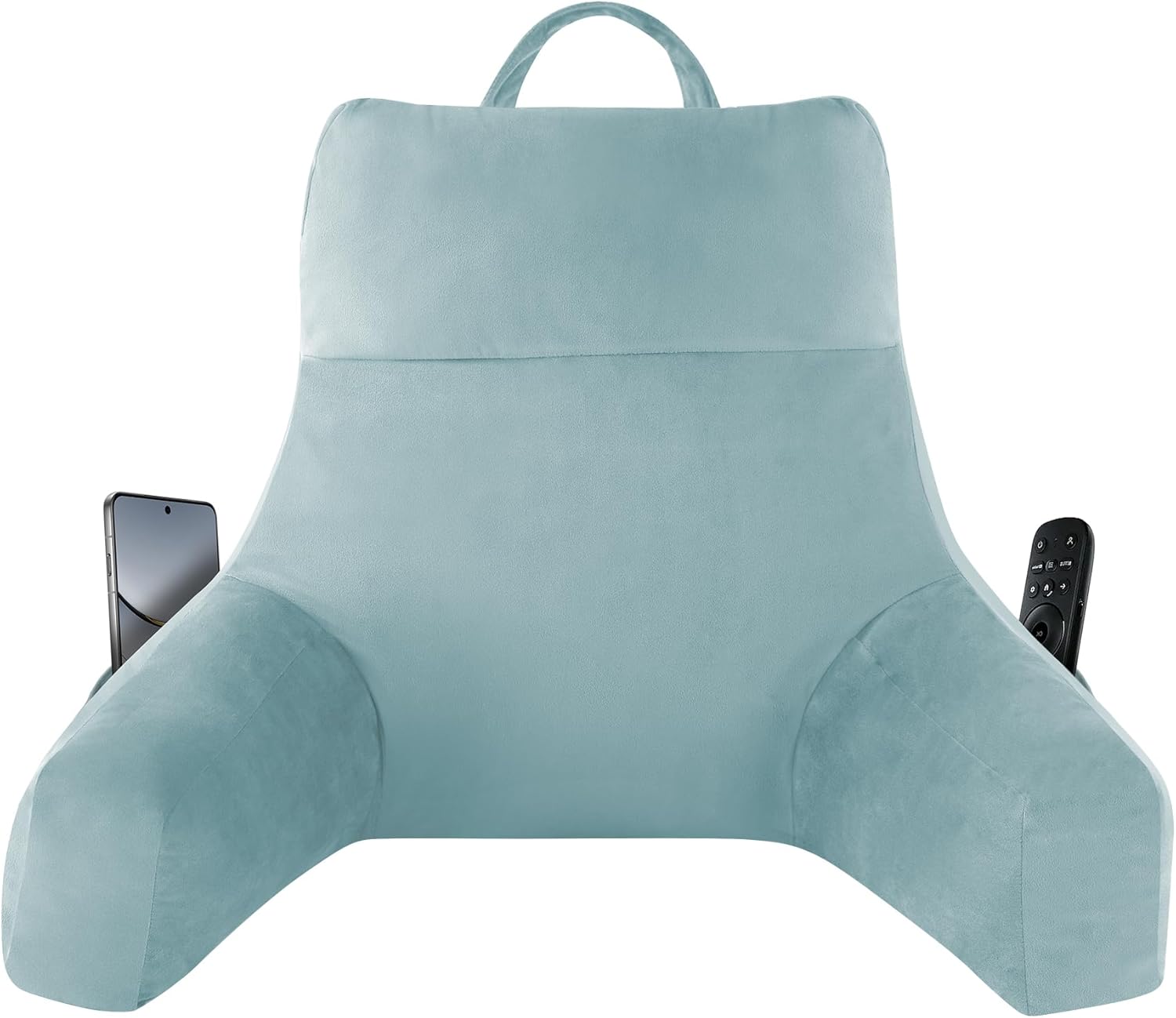 Back Pillow for Bed Sitting up, Reading Pillow for Sitting in Bed Adult, Back Support Pillow, Memory Foam Sit up Lounge Backrest Pillow with Arms for TV, Couch, Chair, Dorm, 18 Inch, Lake Blue Lake Blue Medium(18inch)
