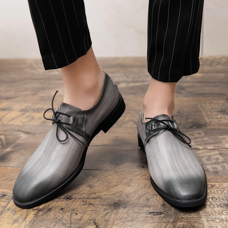 Men's Vintage Leather Lace Up Platform Oxfords Shoes Men Retro Pointed Chunky Heel Non-Slip Business Dress Shoes Business Formal Derby Shoes3