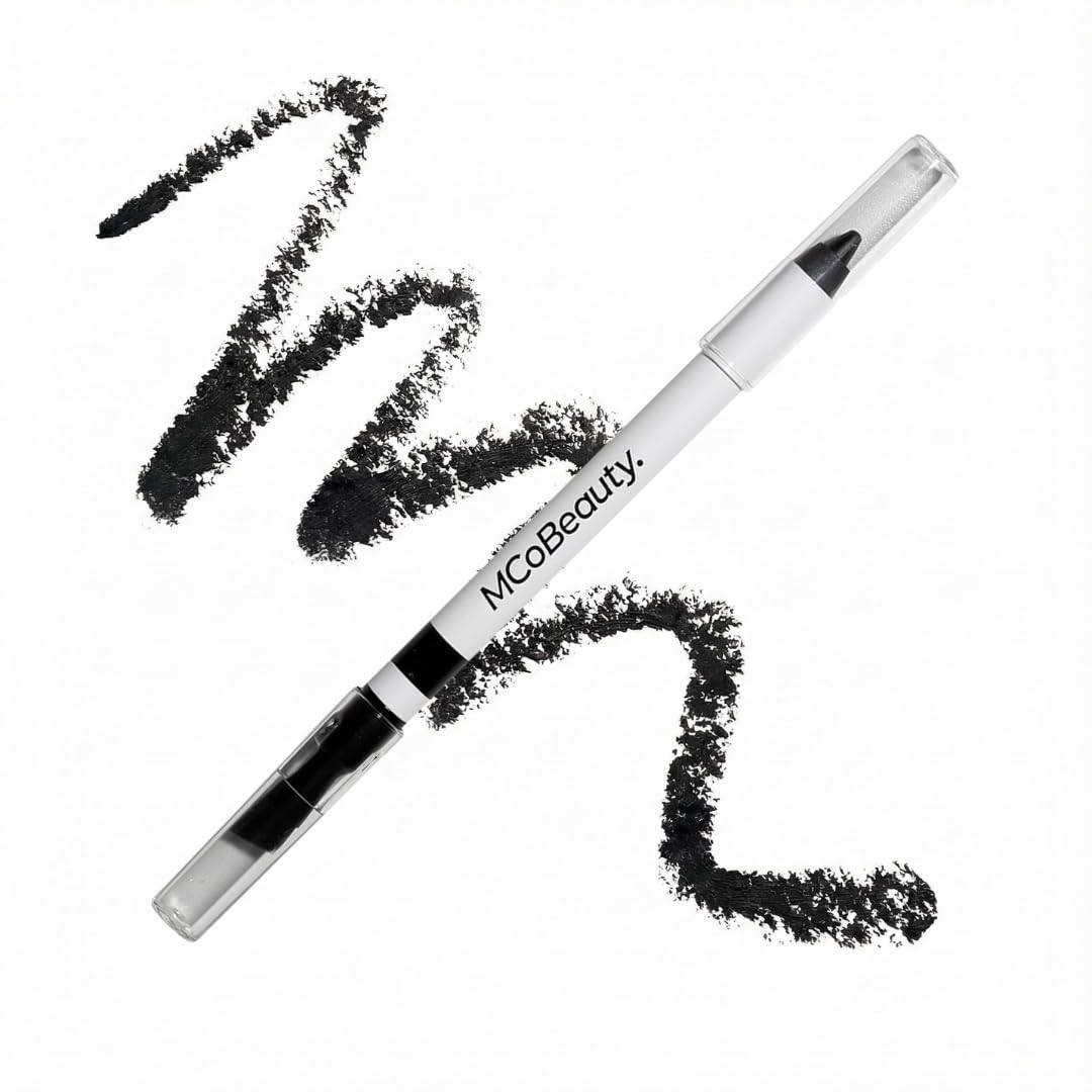 Dual-Ended Pro Eyeliner - Rich Black Pencil with Built-In Angled Brush - Creamy Crayon for Precision, Smudging and Blending - Delineador de Ojos, Eyeliner Tool