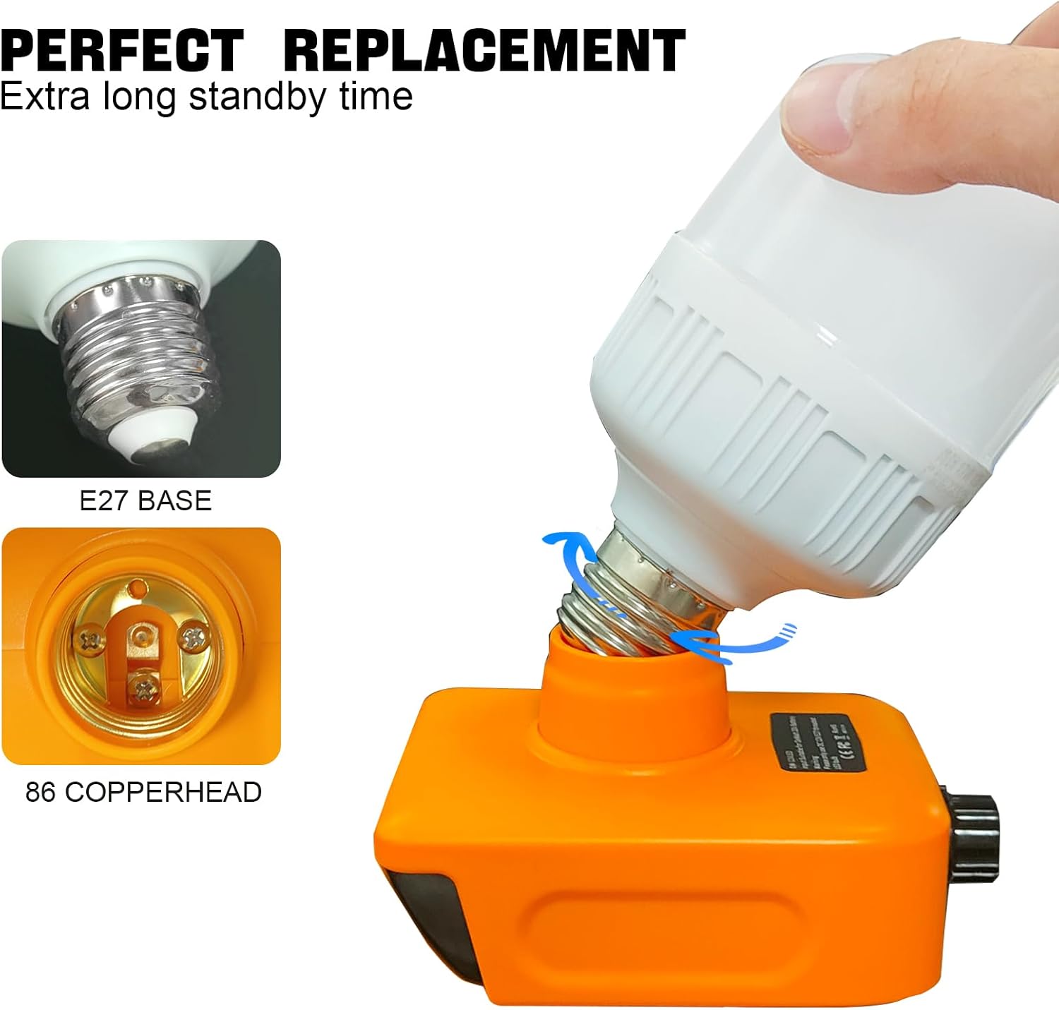 Compatible with Dewalt 20V Battery LED Work Light 24W 2400LM Adjustable Brightness Camping Lights Battery Powered Flood Light with Low Voltage Protection for Emergency Hurricane