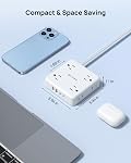 TROND 360° Rotating Flat Plug Power Bar with 2 USB C, 8 Widely Spaced Outlets, 5FT Slim Extension Cord, 1440J Surge Protector Power Strip, Wall Mount for Home Office Dorm Travel Essentials, White