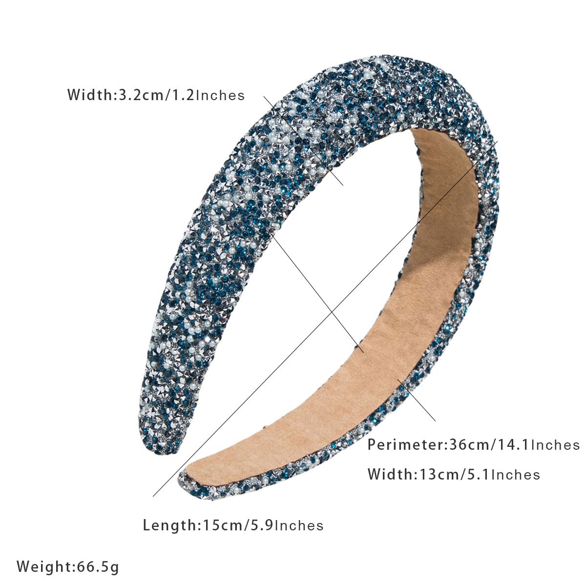 scicent Headband Adult Women Rhinestone Wide Headband Bling Crystal Blue Hair Bands for Girls 25417 - Image 2