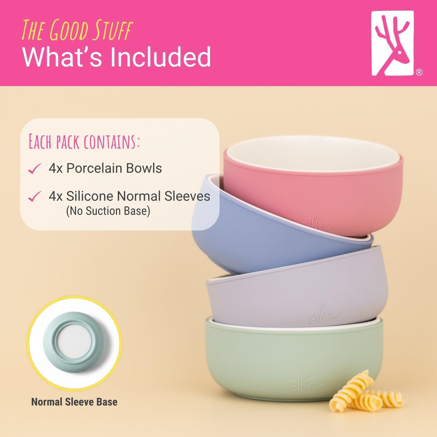 Elk and Friends Kids Porcelain Bowls with Silicone Sleeve | Kids/Toddler/Baby Feeding | Microwave & Dishwasher Safe | Non slip | Cereal/Soup/Snack Dishes & Dinnerware - Image 8