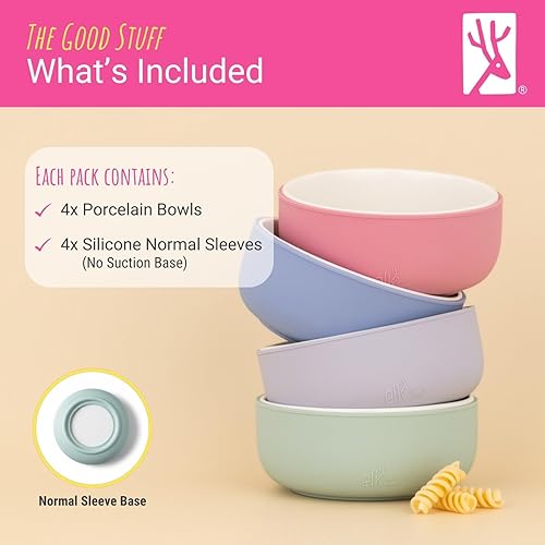 Miniatura 8 de Elk and Friends Juego de cuencos de porcelana para niños con funda de silicona | Alimentación para niños/bebés/pequeños | Apto para microondas y