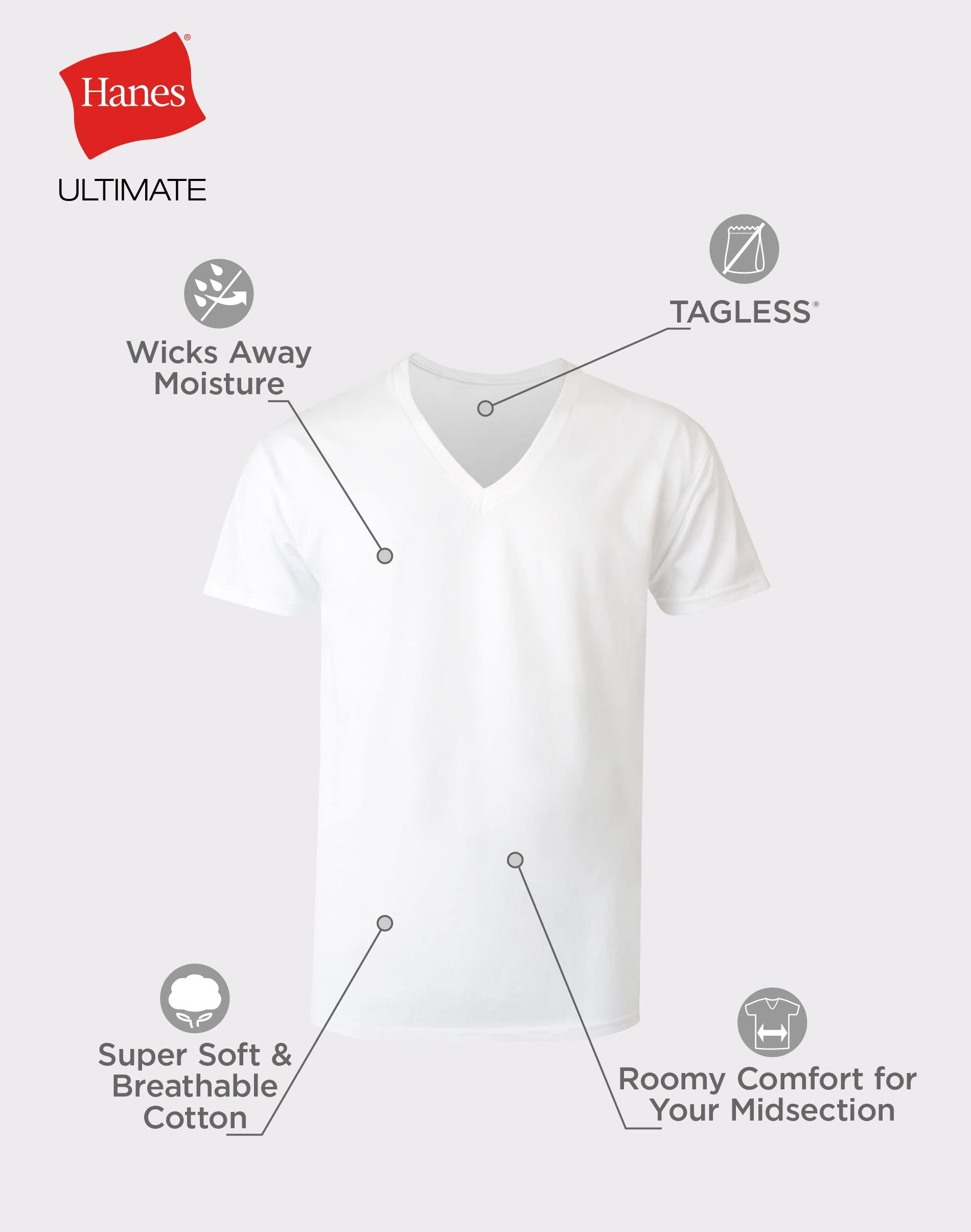 Hanes Ultimate Big V-Neck T-shirt bianca da uomo, confezione da 4