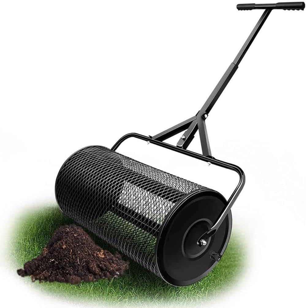 Esparcidores de estiércol para césped y jardín,Esparcidor de abono,Esparcidor de turba,Esparcidor de Semillas de Cesta de Malla metálica,para Fertilizantes de césped,42 * 42 * 68cm-Black